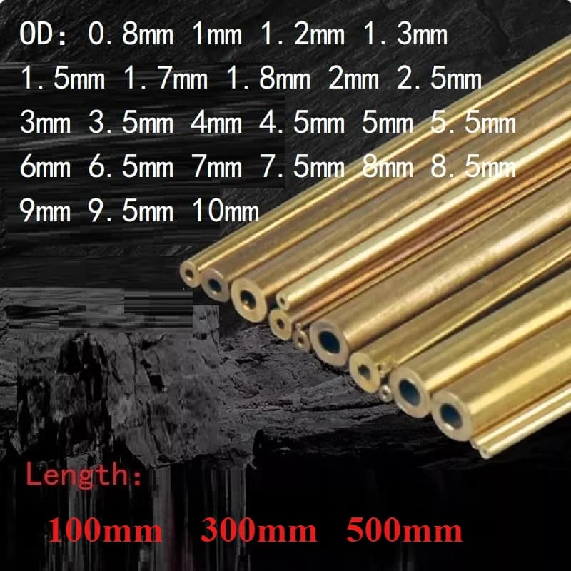 1/3PCS Brass Seamless Tube Pipe Diameter 0.8 1 1.5 2 2.5 3 4 5 6 7 8 9 10mm Length 100mm 250mm 500mm Round Pipe Tubing