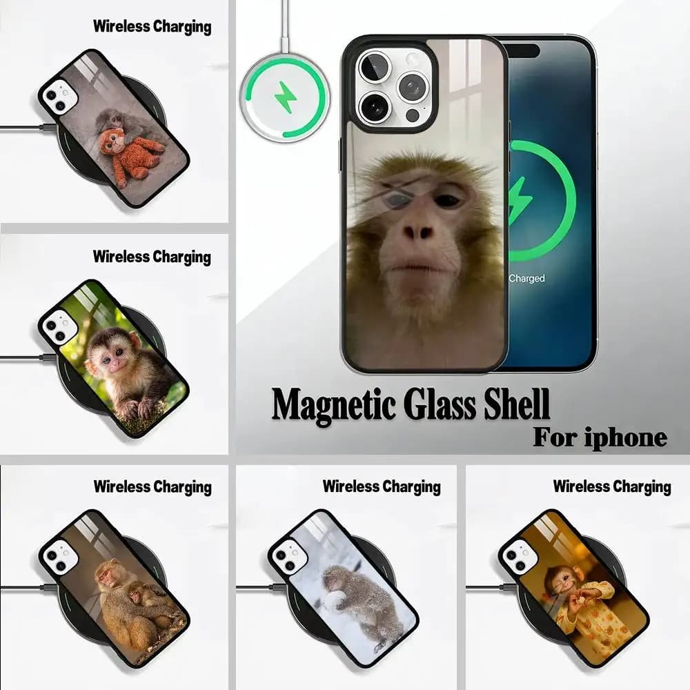 C-Cute Funny Monkey Phone Case For IPhone17 16 15 14 13 12 11  Pro Max 16/15/14Plus Wireless Charger Cover Funda
