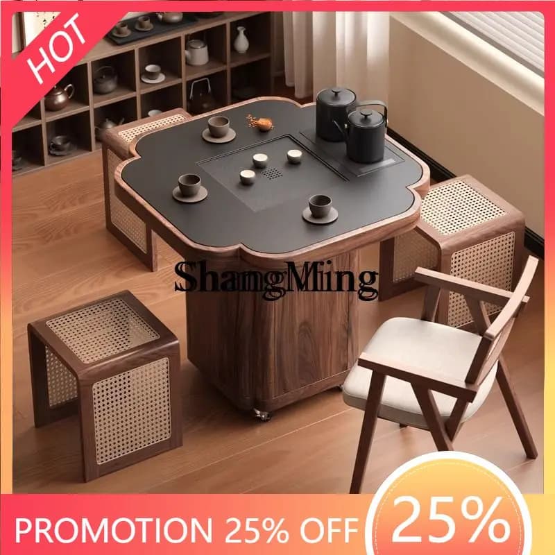 SM  wood movable tea table living room tea cabinet with small apartment balcony small tea table coffee table