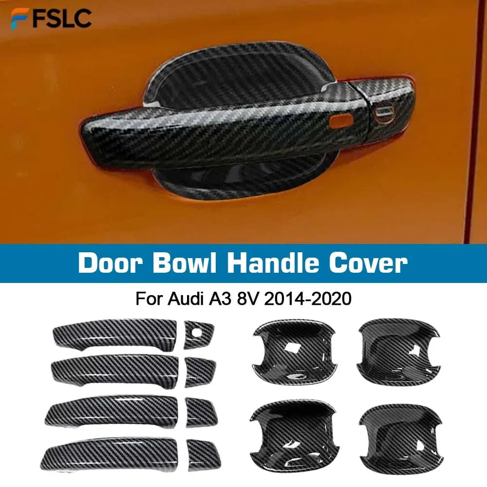 ⭐Genuine⭐ Car Decoration Door Bowl Handle Cover For Audi A3 8V 2014-2020 Carbon Fiber Cars Accessories Exterior Styling
