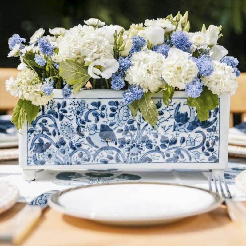 Square Blue and White Porcelain Flower Pots, Flower Vases, Hydroponic Flower Vases, Home Decoration Accessories