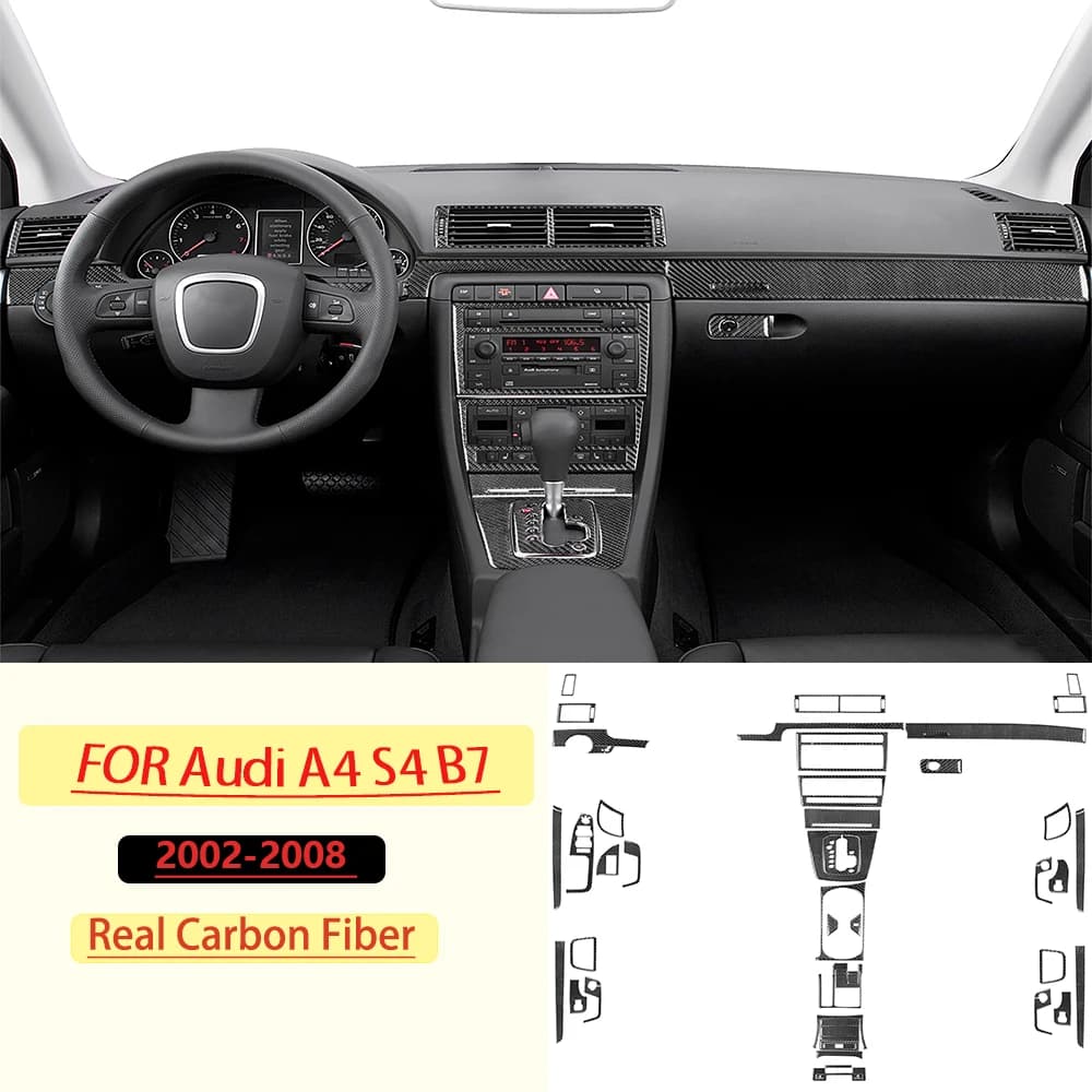 Real Soft Carbon Fiber For Audi A4 S4 B7 2002-2008 Car Complete set Trim Customizable Car Sticker Interior Accessories