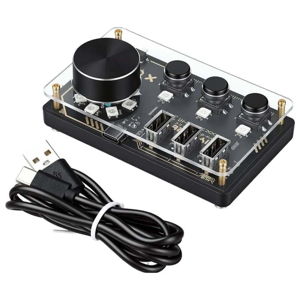 USB HUB CH554T DC5V Dock Desktop Macro Controller EC11 Rotary Encoder 3 Programmable Buttons 11 WS2812B RGB LED WebHID Config