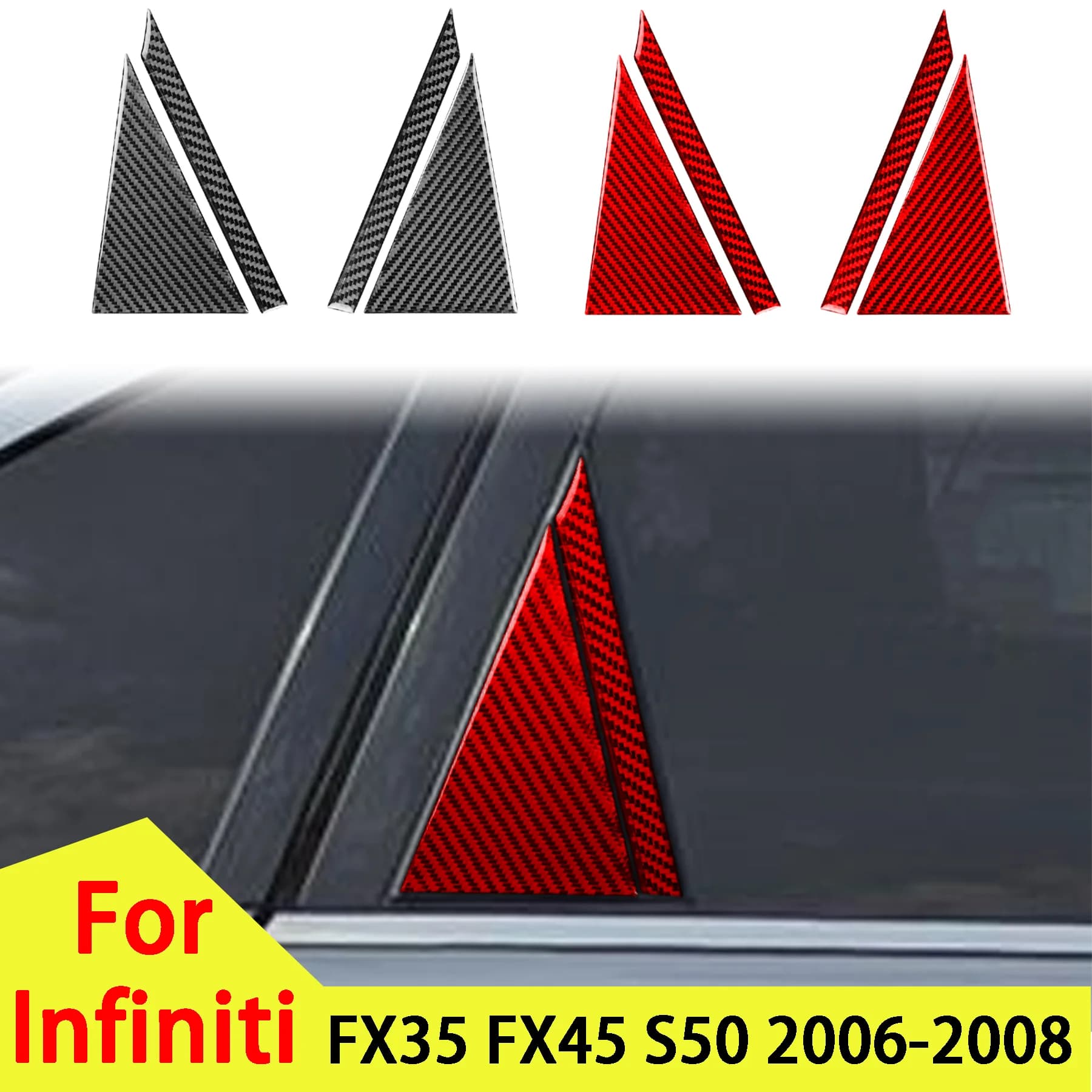 Soft Carbon Fiber Car Rear Window C-pillar Triangle Panel Decor For Infiniti FX35 FX45 S50 2006-2008 Exterior Accessory Stickers