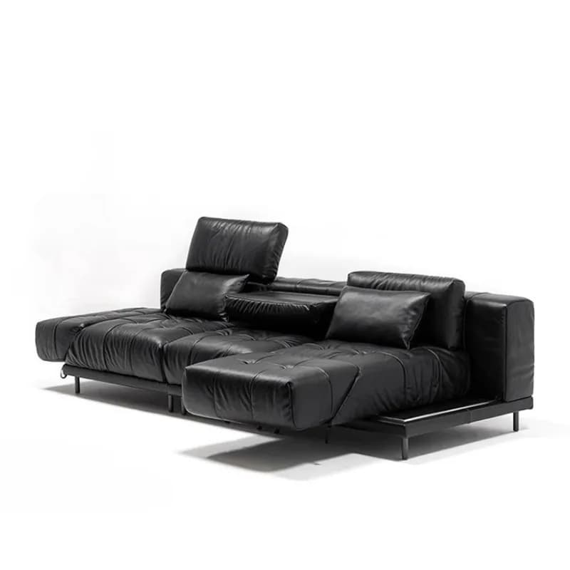 Italian minimalist genuine leather sofa, multifunctional electric living room straight row black telescopic adjustable swivel