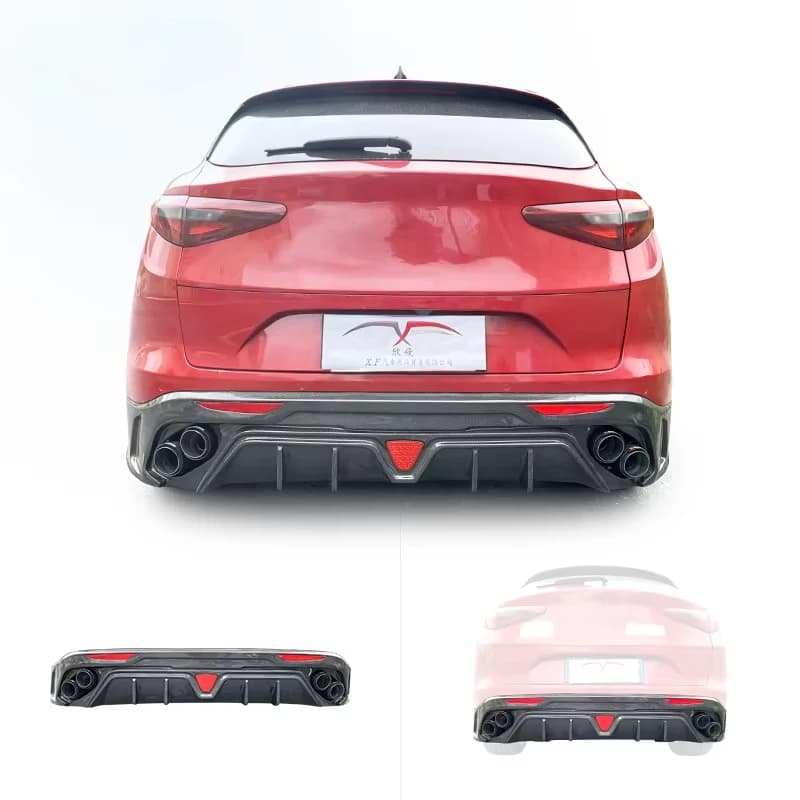 Suitable for Alfa Romeo Stelvio Rear Diffuser, Carbon Fiber Rear Bumper Diffuser with Brake Lights Car Body Cover Modification