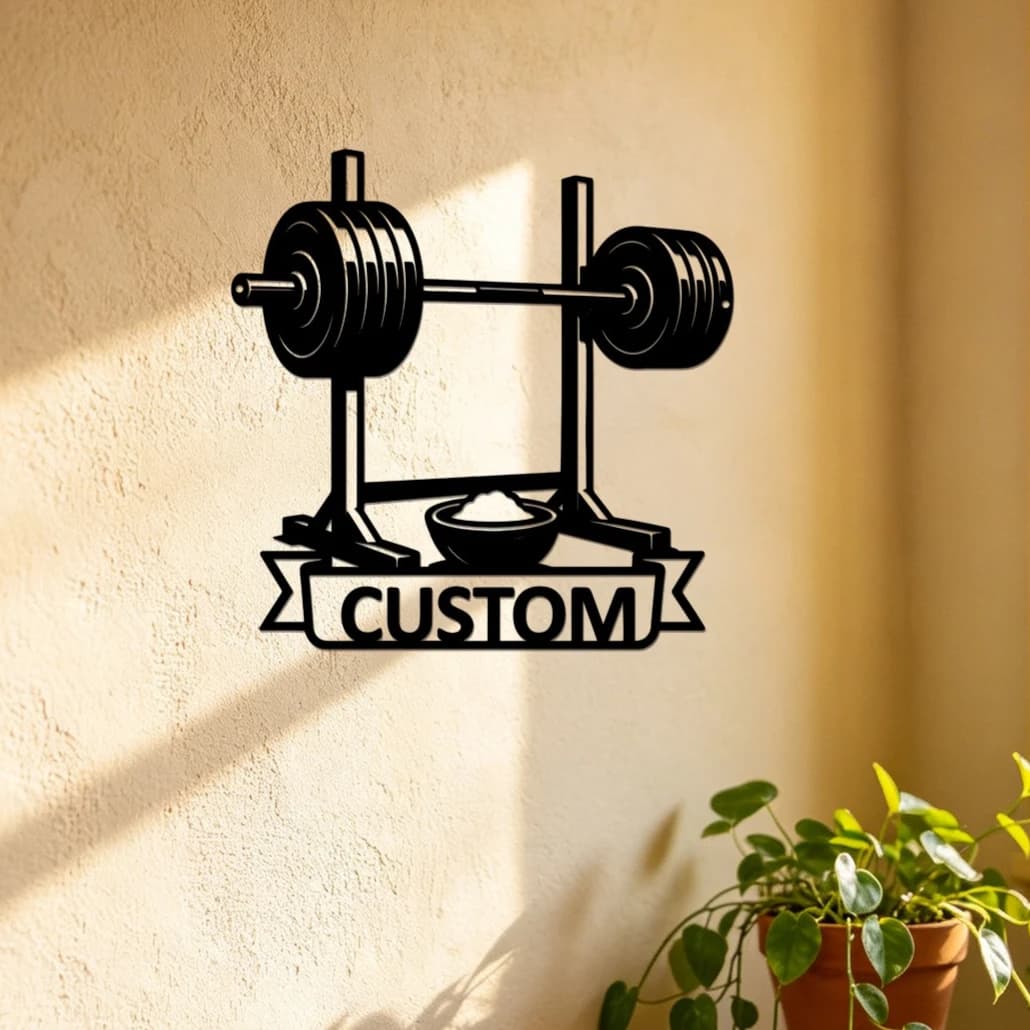 Vintage Gym Name Plate Metal Wall Sign,Custom Name Squat Rack Barbell Wall Art,Weightlifting Wall Plaque,Gym Hobbyist Room Decor