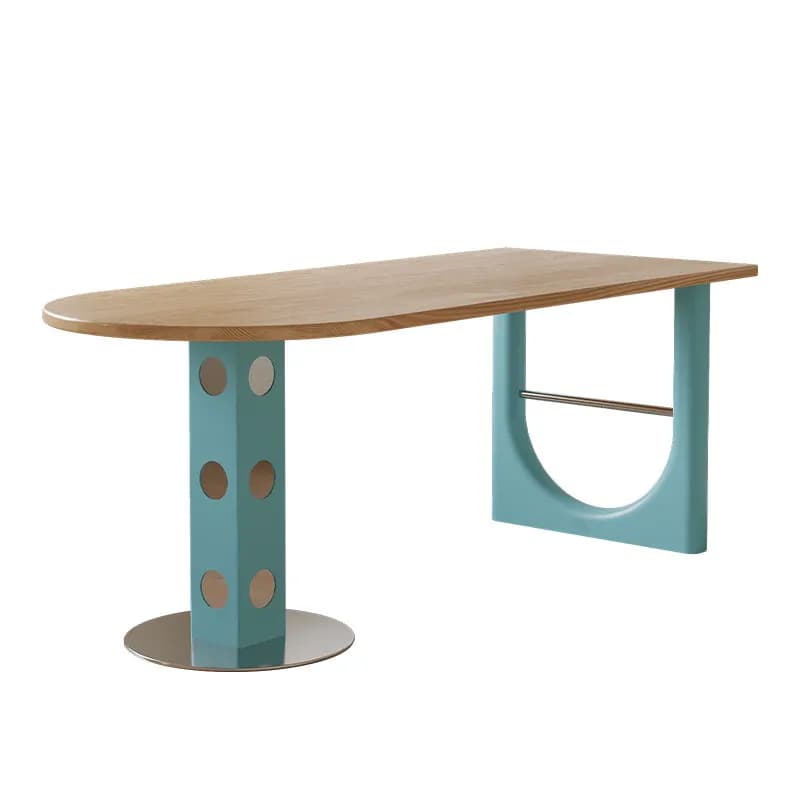 Solid wood dining table household small apartment Memphis color matching dining table semi-oval wall desk