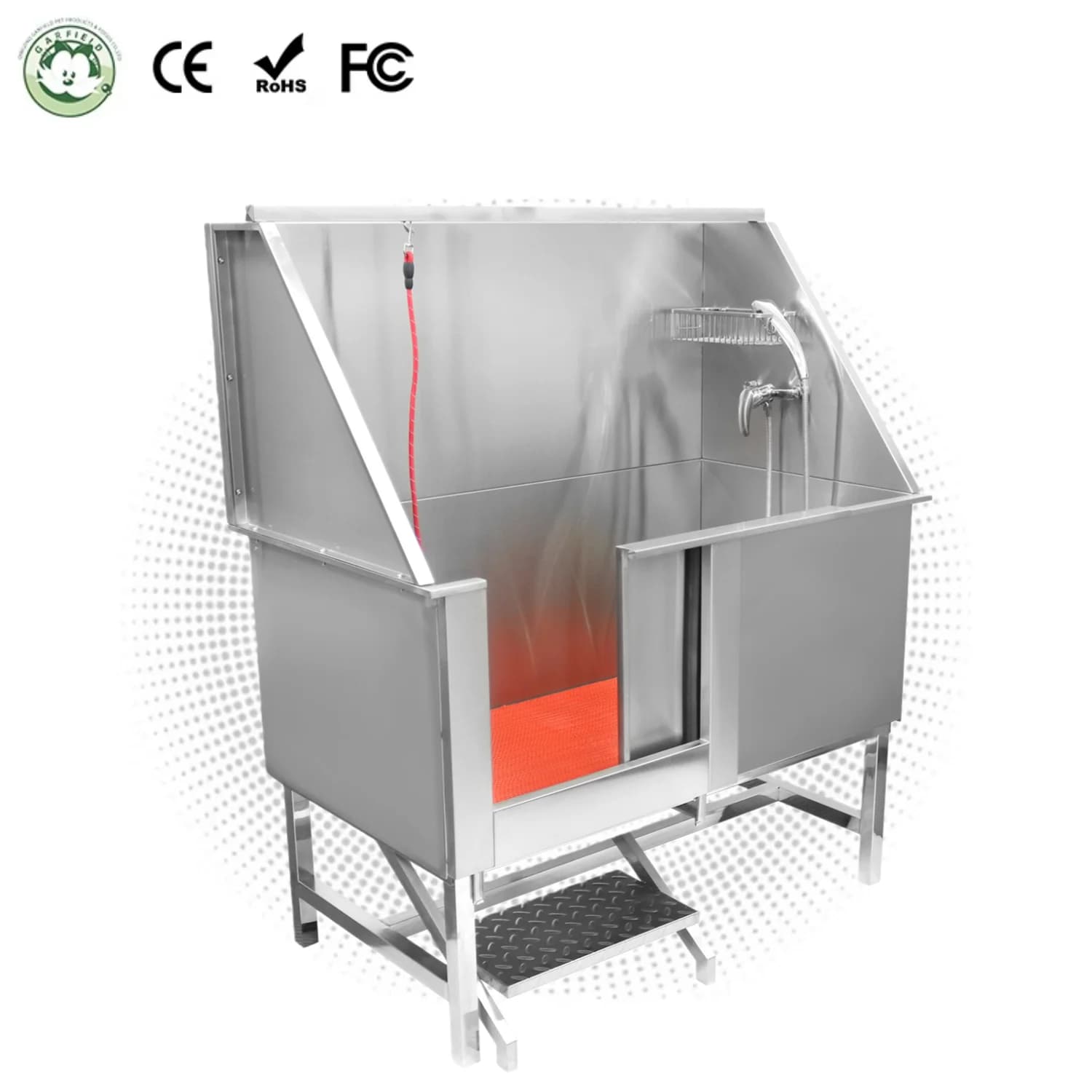 Professional Luxury Eco-Friendly 304 Stainless Steel Pet Grooming Tub Walk-in Ramp Sliding Door Non-Slip Floor Grate for Dogs