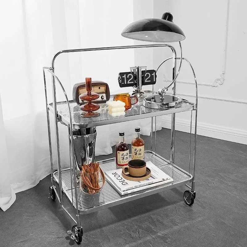 Folding trolley movable dining cart with Brake function kitchen household trolley island bedside table rolling storage bar stool