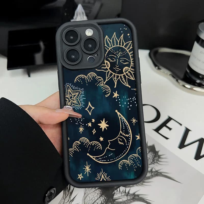 For iPhone 17 16 15 14 13 12 11 Pro Max Case Moon Sun Design Printed Silicone Cover For iPhone XS X XR 7 8 Plus 16e 17 Air Funda