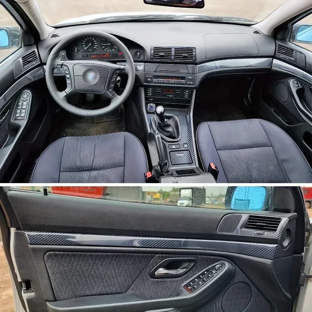 For BMW 5 Series E39 2000-2004 Interior Central Control Panel Door Handle Carbon Fiber Stickers Decals Car Styling Accessorie