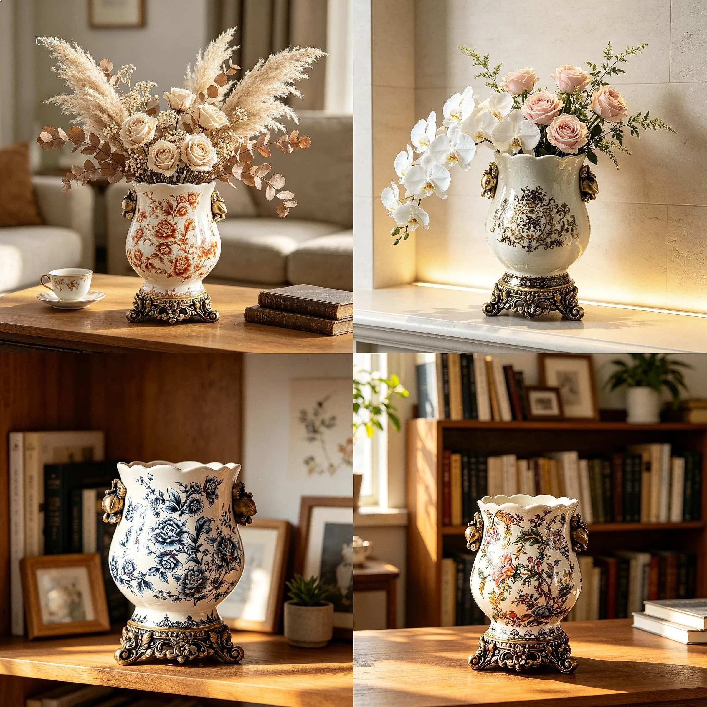 Elegant Ceramic Vase European Vintage Luxury Living Room New Chinese Blue White Flower Pot Home Decor