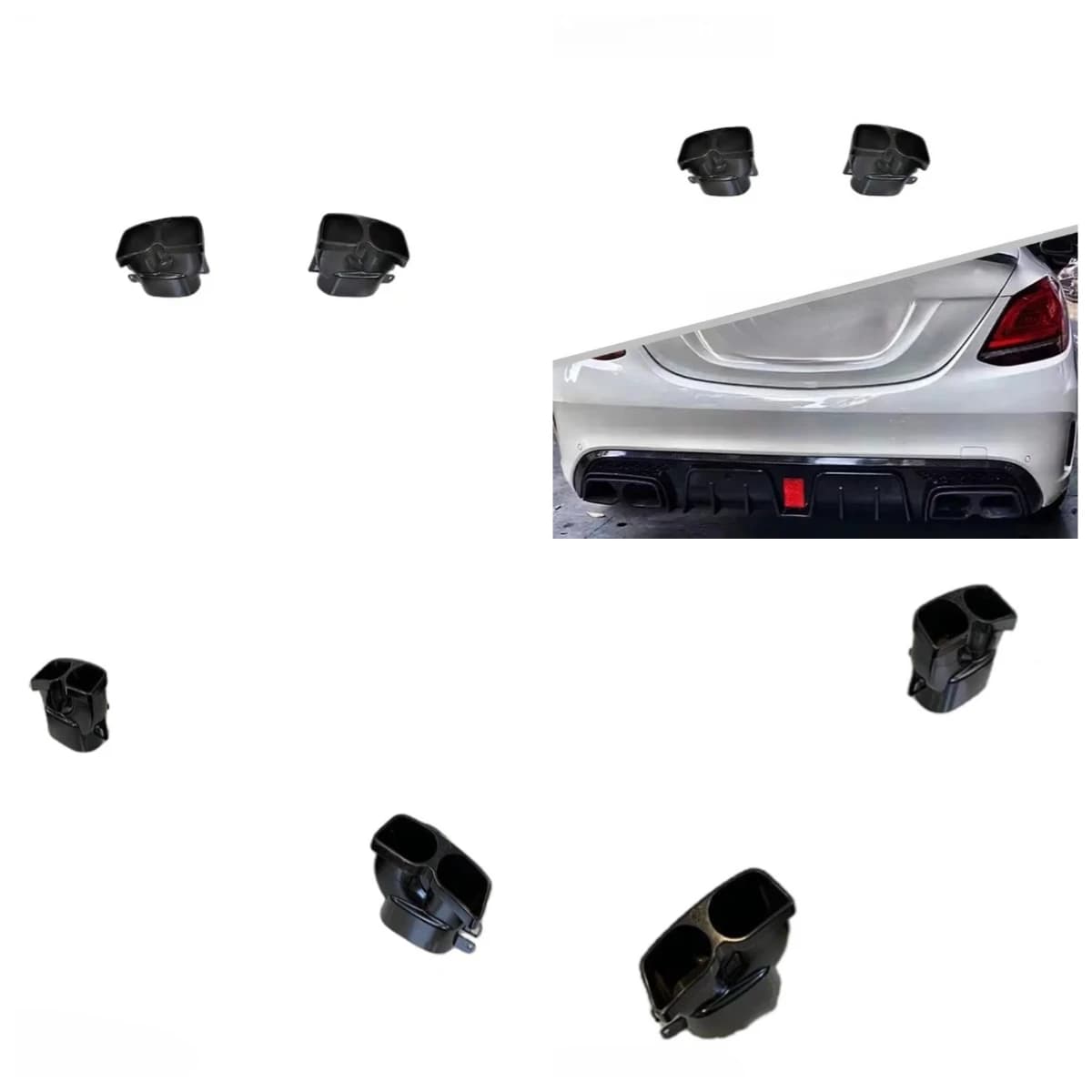 Stlf Perfect Fit Car Accessories BRS Style Stainless Steel Black Rear Bumper Tail Pipe For W205 2015-2021