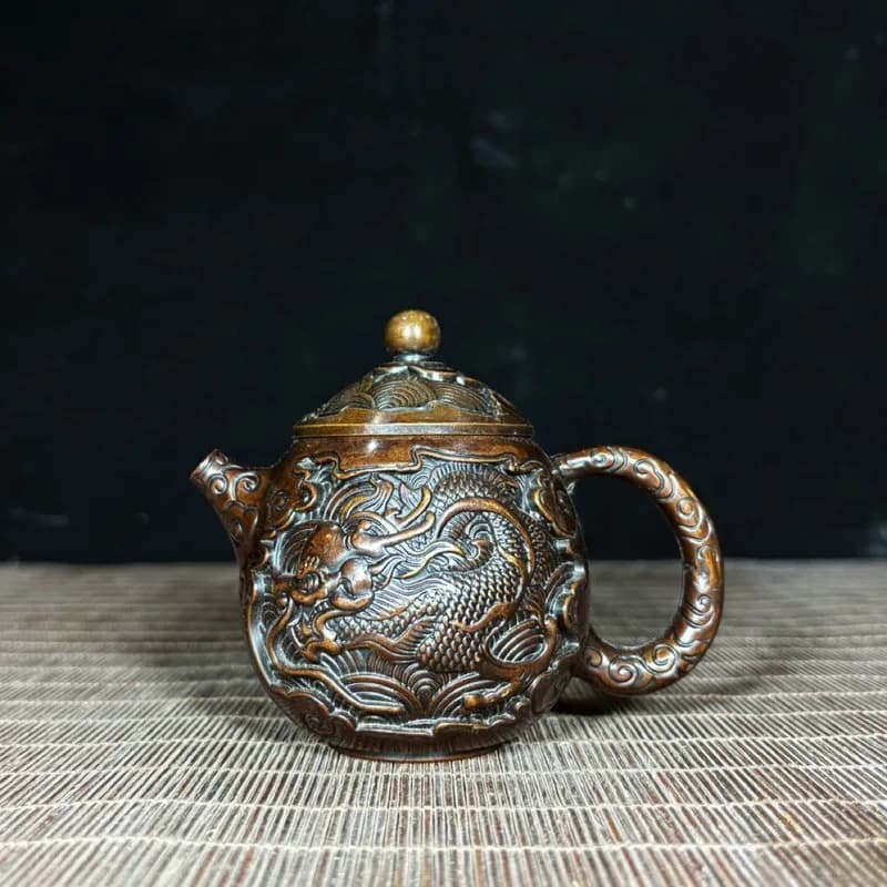 fish leaping over the dragon gate , creative hand-held , copper teapot ornament