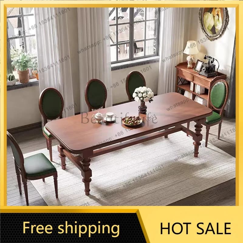 Factory Direct Sales Round French Retro Solid Wood Dining Table Home Premium Rectangle