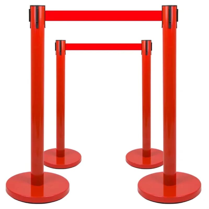 【Professional Use】Hot Dipped Galvanized Durable Stainless Steel Red Retractable Tape Barriers Belt Crowd Control Stanchion 3m Li