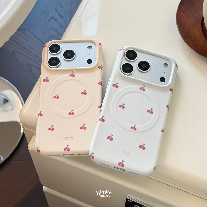 Full Screen Cherry Magnetic Soft TPU Shockproof Anti-fingerprint Phone Case for iPhone 17 16 15 14 Pro Max