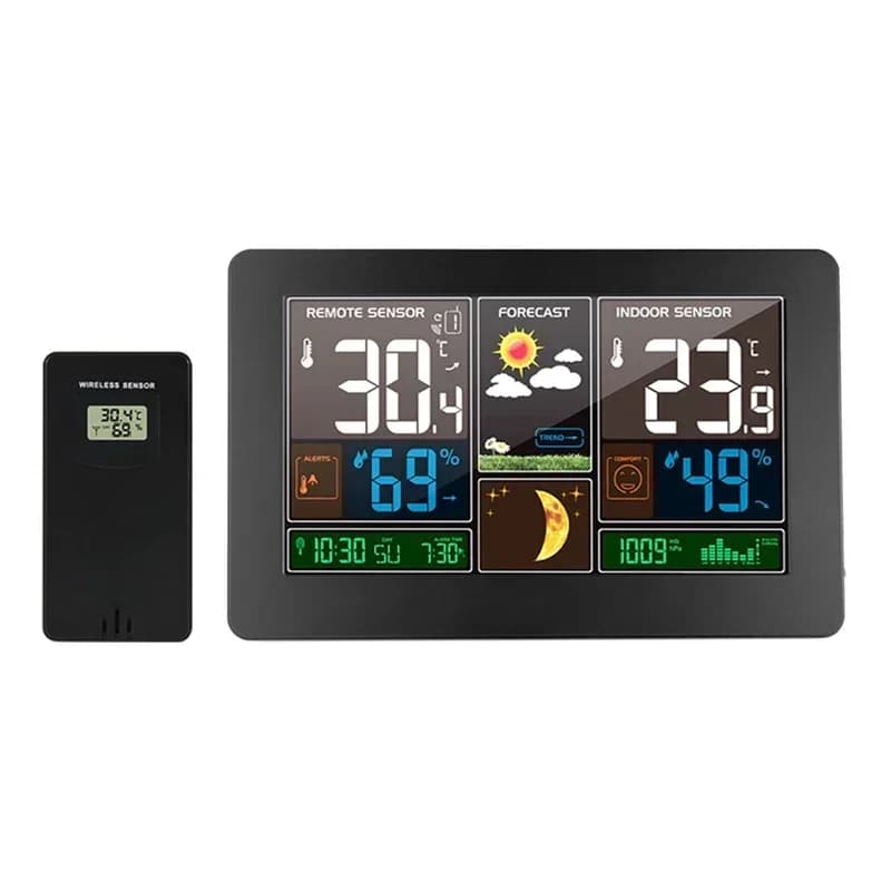 3378 Weather Clock Color Screen Wall Clock Indoor Outdoor Temperature and Humidity Weather Forecast Radio Electronic Alarm Clock