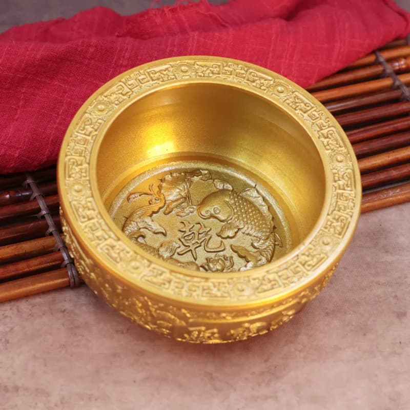 Brass Five-Way God of Ornament Universe Double Fish Treasure Bowl Eight Auspicious Solid Wealth-Attracting