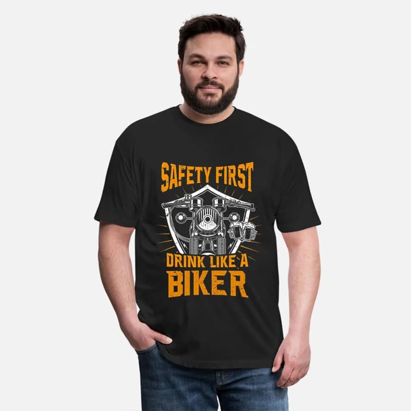 Safety First 0419 Vintage Motorcycle Retro Cafe Racer Gift T-Shirt for Racing bikers 100% cotton Graphic clothes All size Tee