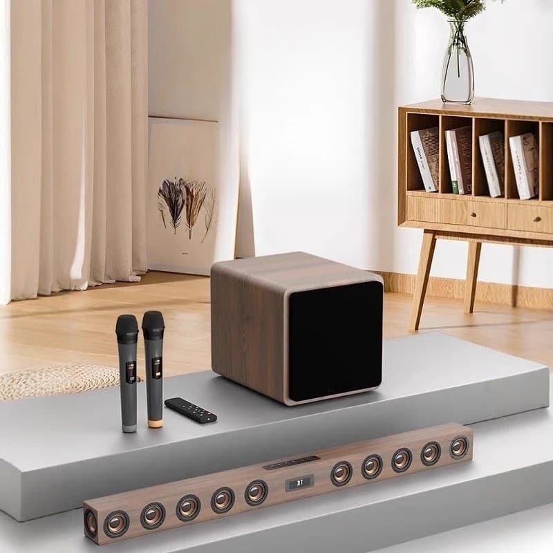 Wooden TV Audio Whispering Wall Wireless Surround Home Cinema Projector Karaoke Speaker Set