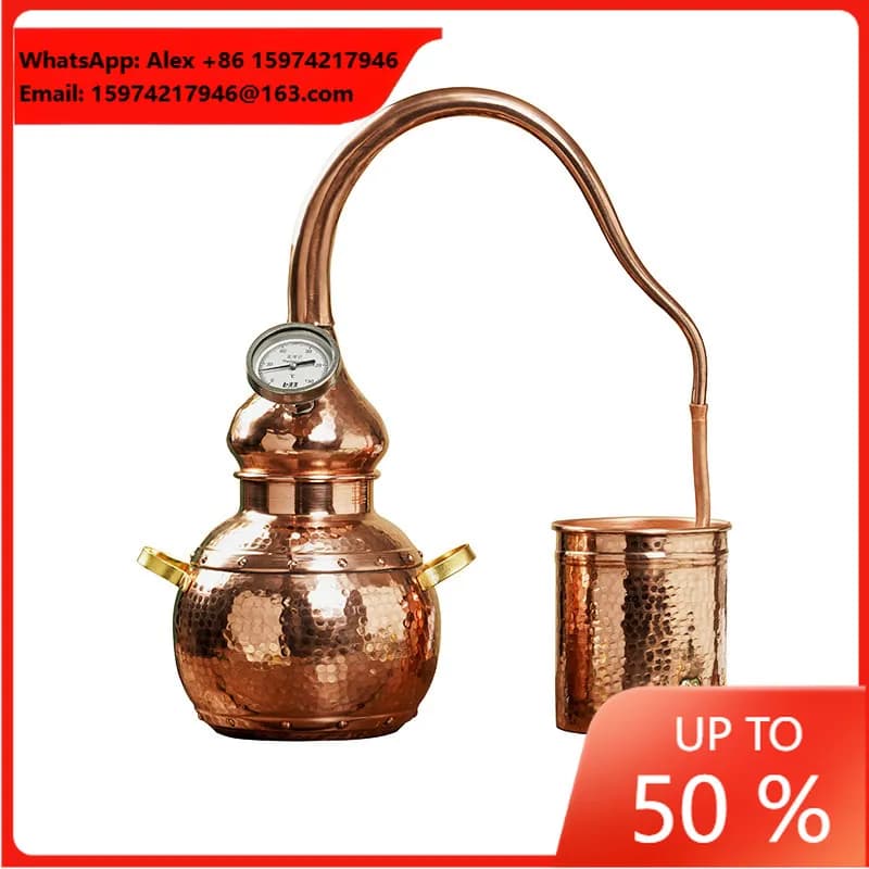 Premium Copper Alembic Still With Thermometer, Home Distillation Equipment For Making Essential Oil And Alcohol