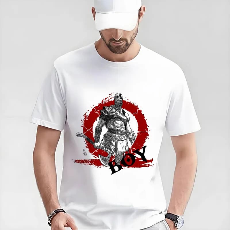 Retro Kratos God of War Videogame Gift T-Shirt Vintage Spartan warrior Graphic Clothes 0330 100% cotton printed Large size Tops