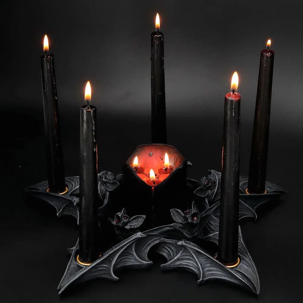New Halloween Five-pointed Star Bat Candlestick Resin Craft High-end Home Desktop Atmosphere Decoration