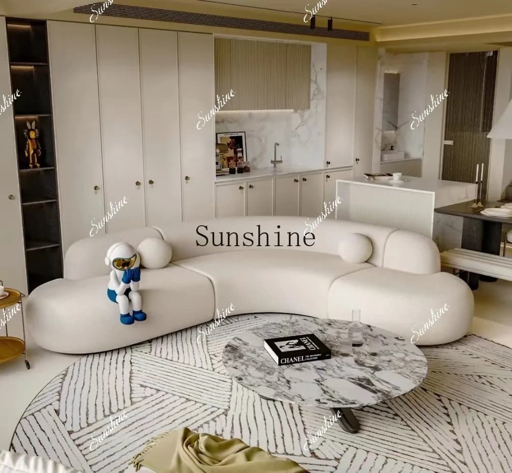 Wabi Sand Wind Nordic Simple Multiplayer Corner Combination L Curved Small Apartment Clothing Store Cream Sofa  FT