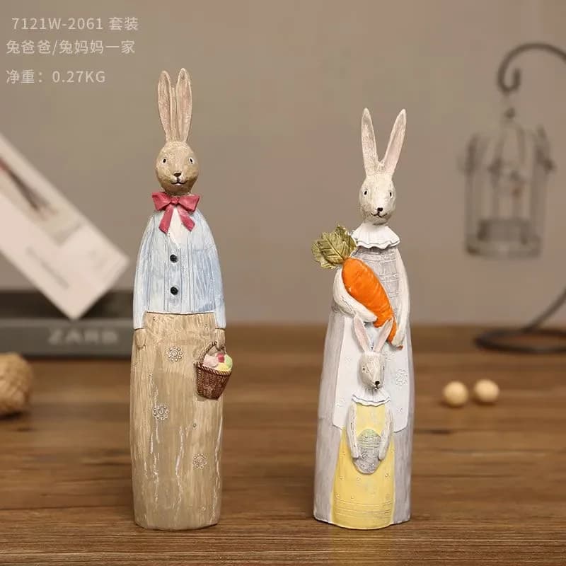 retro rabbit ornaments imitation wood carving couple rabbit creative home room bedroom desktop decoration window display