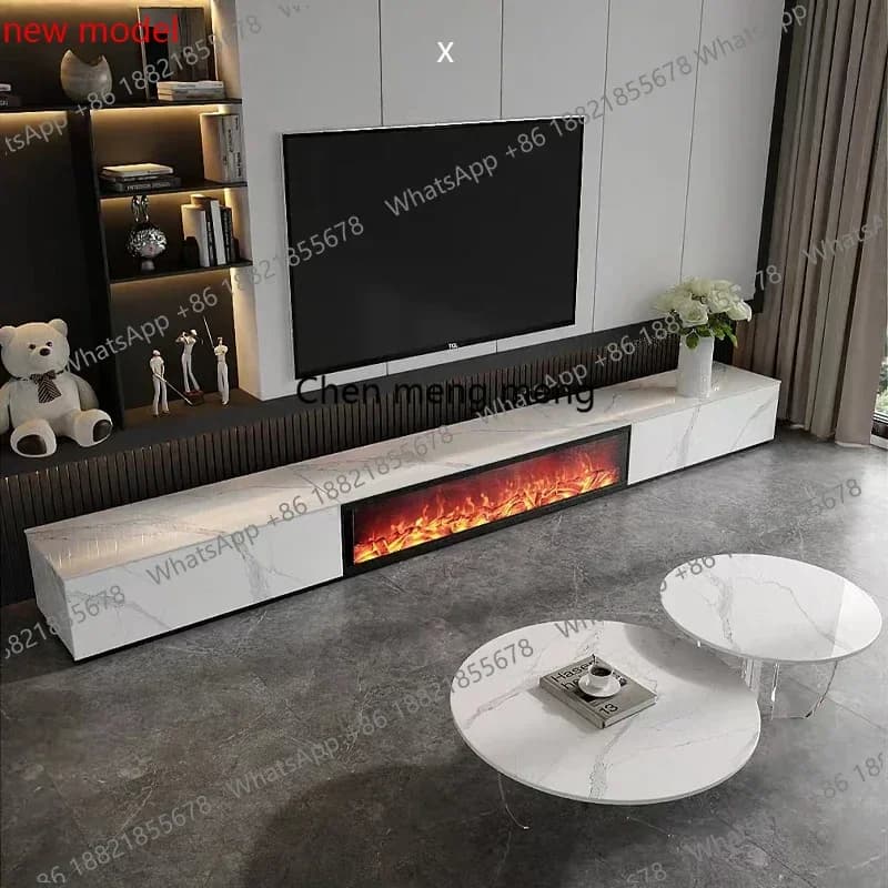 N138Design White Luxury Tv Cabinet Decoration Light Storage Display Tv Cabinet Fireplace Modern Szafka Pod Telewizor FurnitureF1