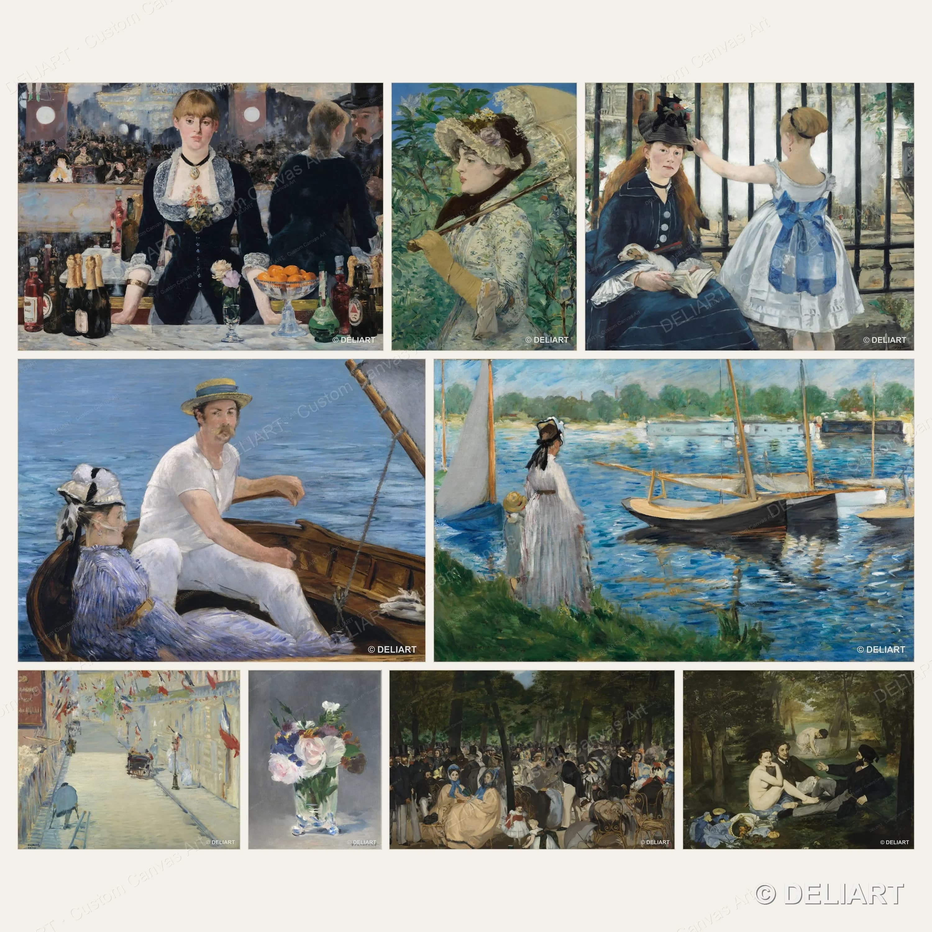 1 PC Edouard Manet Canvas Wall Art Bar at Folies-Bergere Boating The Railway Seine Impressionist Famous Painting Decor Unframed