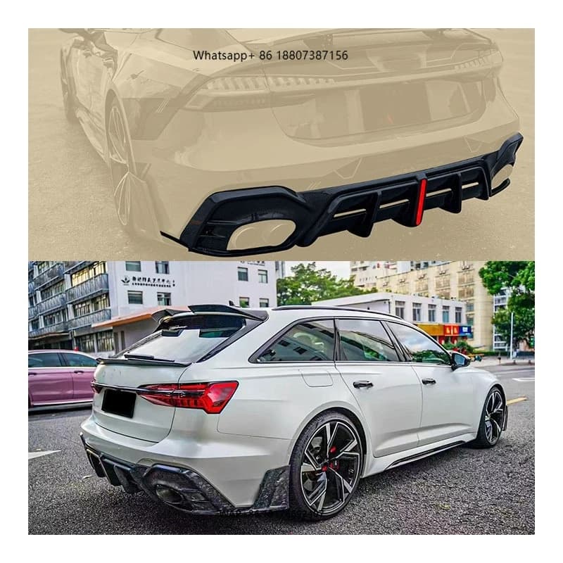New forAudi RS6 C8 Dry Carbon Fiber Illuminated Rear Lip Bolt-On Car Bumper with Exhaust Cut-Outs