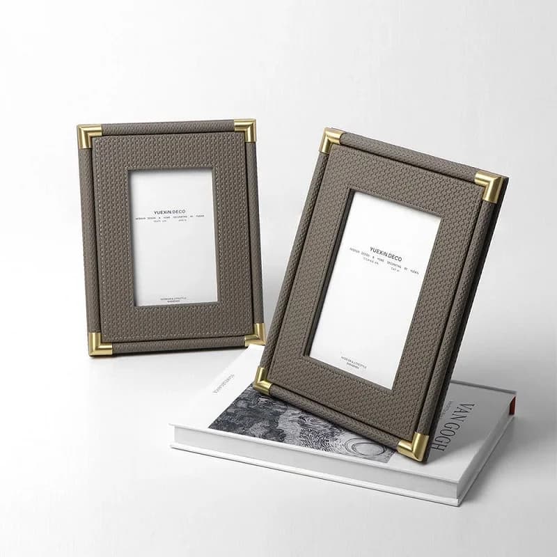 Modern Luxury Woven Texture Leather Picture Frame - Elegant Decorative Tabletop Frame for Bedroom and Home Decor