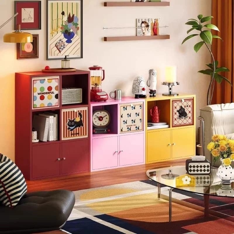 Medieval Color Bookshelf Floor Shelf Children's Bookcase Locker Steel Cabinet Combination Color Cabinet