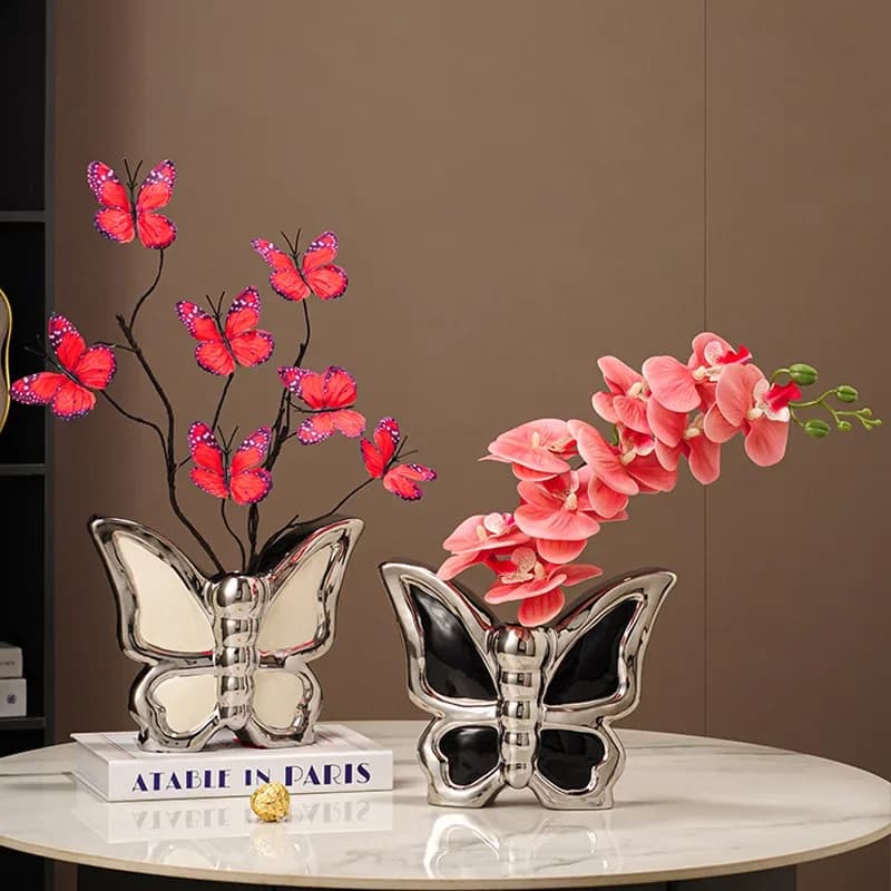 Ceramic Vase Cartoon Butterfly Figurine Flower Vase Flower Arrangement Accessories Butterfly Flowerpot Home Decoration