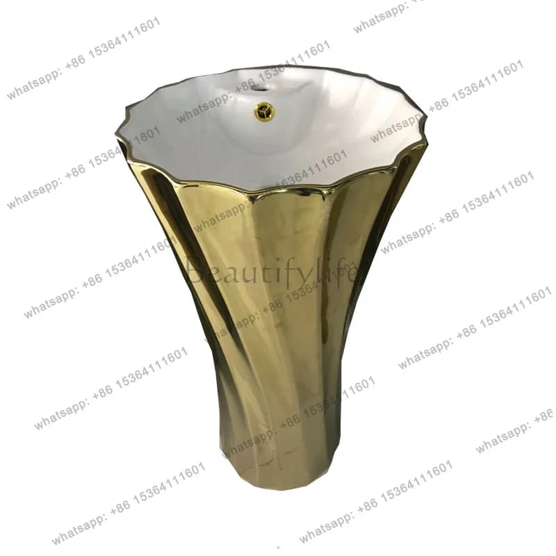 Electroplated gold floor column basin integrated round local tyrant gold washbasin