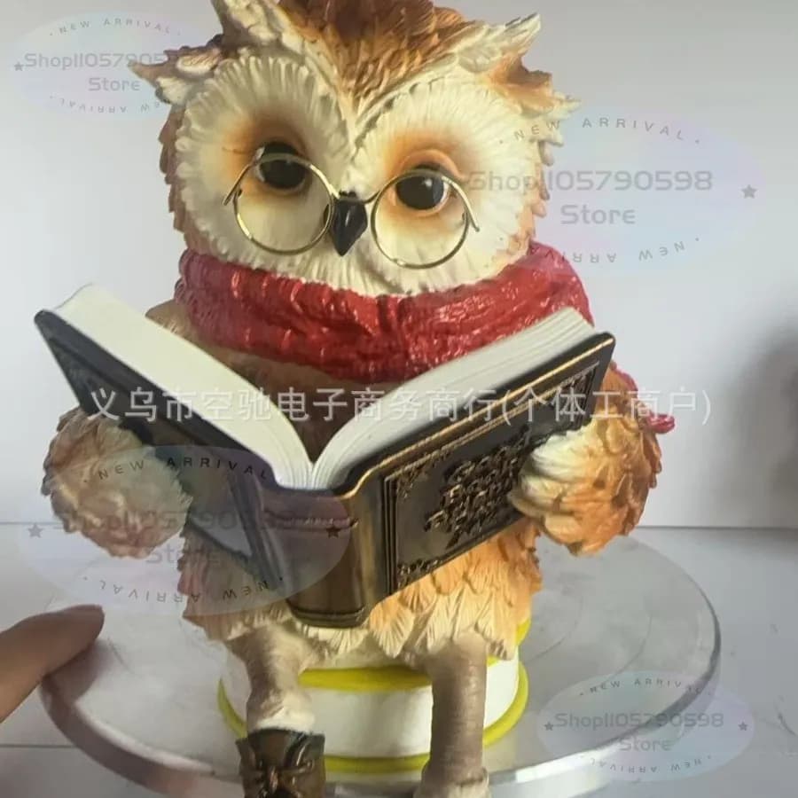 Reading Owl Figurine Resin Statue,Wise Owl with Glasses Reading Book Ornament,Home Bookshelf Desktop Decor,Gift for Book Lovers