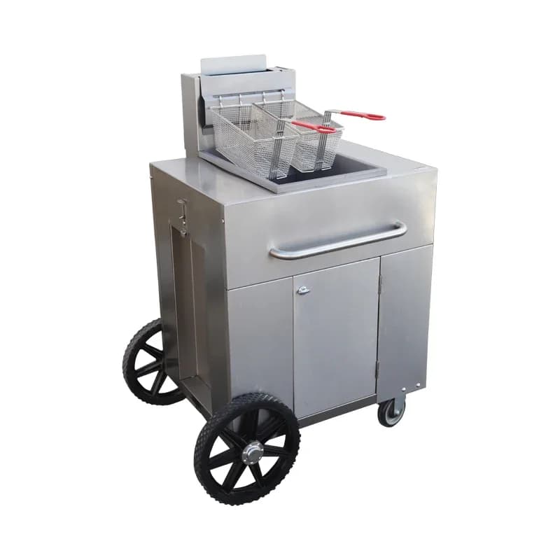 Commercial Kitchen Equipment 1-Tank 2-Basket Gas Deep Fryers Hot Dog Cart with Grill and Deep Fryer