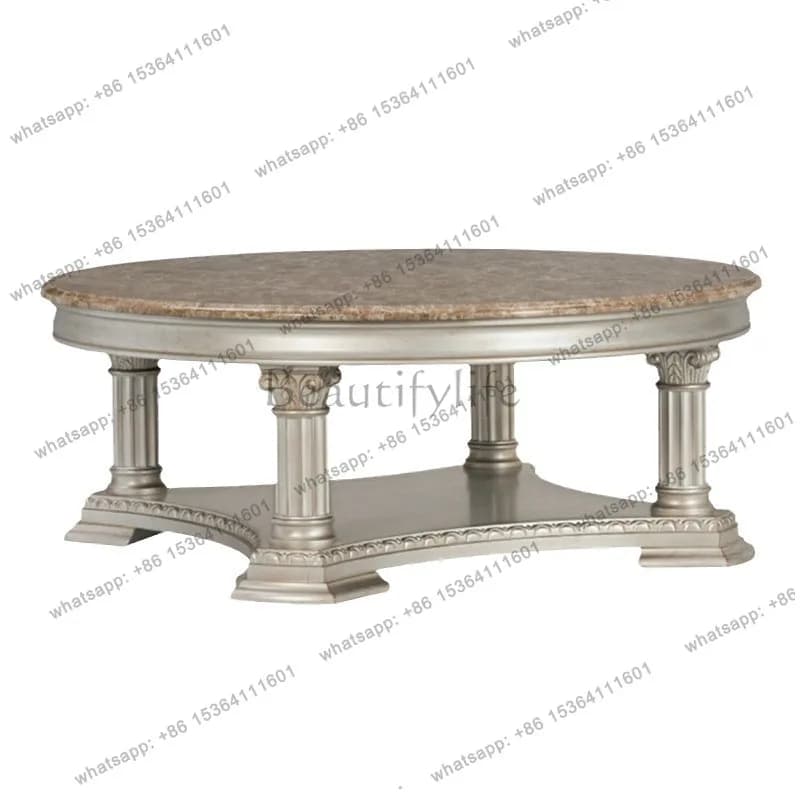 American light coffee table European full solid wood carving flower retro coffee table