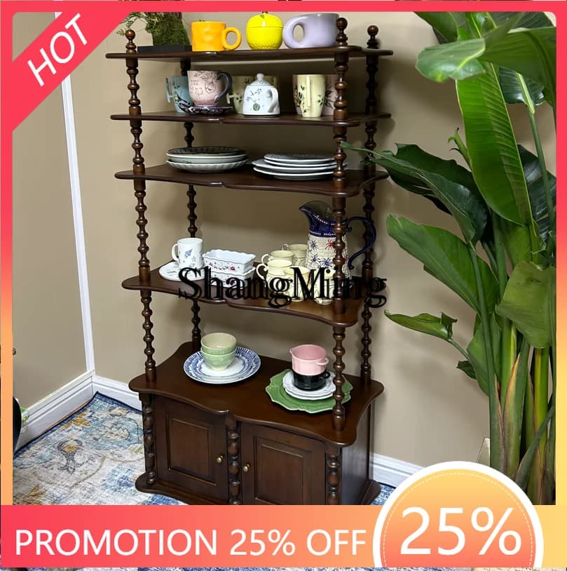 SM Pre-owned Storage Rack Four-Tiered Display Cabinet Solid wood flower rack walnut flower stand