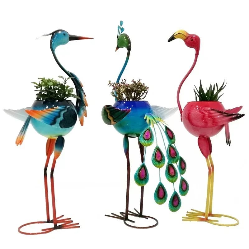 Succulent green plant garden decoration, wrought iron peacock, crane flamingo, animal shape, cute characteristic flower pot