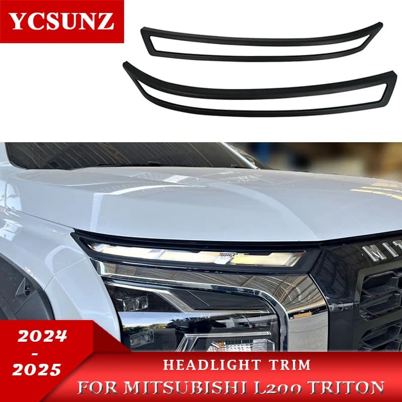 Matte Black Upper Head Light Trim Cover For Mitsubishi L200 Triton MV 2023 2024 2025 Car Accessories Double Cabin