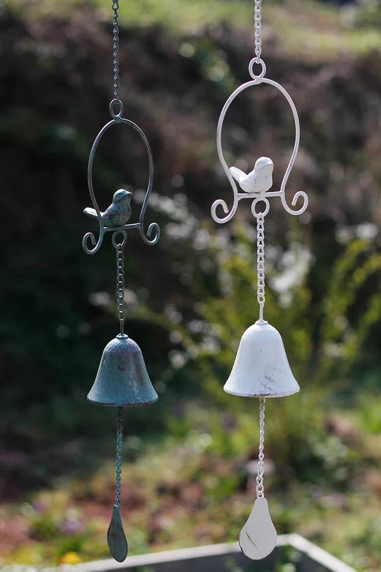 Antique Green White Bird Iron Wind Chime Home Garden Decorative Metal Animal Hanging Wind Bell American Outdoor Decor Bird Bell