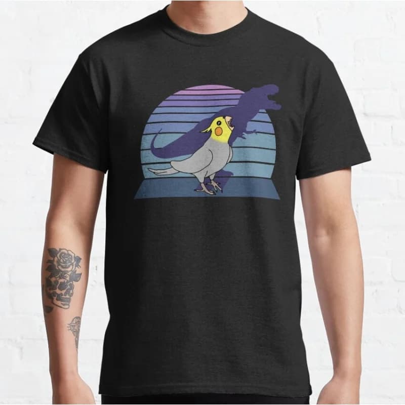 dinosaur shadow - cockatiel Gift t shirt for birds lover 100% cotton Short Sleeve Graphic Clothes All size top S-6XL