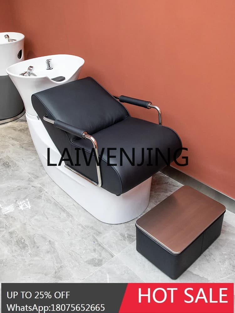 Simple Barber Shop Half Lying Shampoo Chair for Hair Salon Fiberglass Beauty Salon Ceramic Basin Flushing Bed