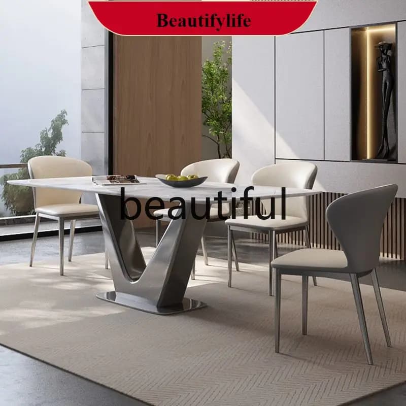 G153 Super crystal stone dining table  chairs Italian light luxury luxury stone rectangular dining table restaurant natural marb