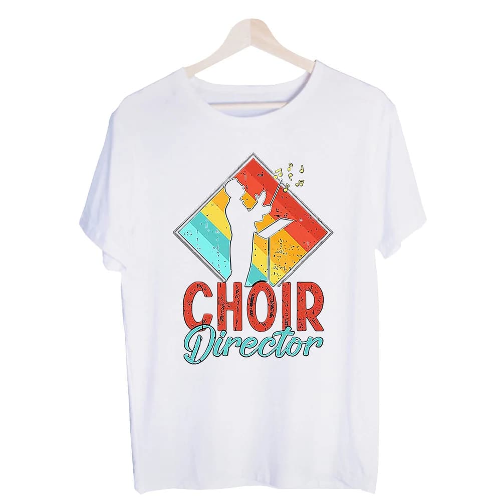 Choir Director Music Graphic Tee, Short Sleeve Crew Neck T-Shirt with Retro Design for Music Teachers and Choir Events