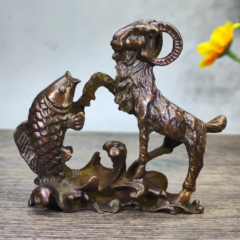 Rural vintage collectible twelve zodiac sheep ornaments, symbolizing good fortune and abundance, home decoration, bronze collect